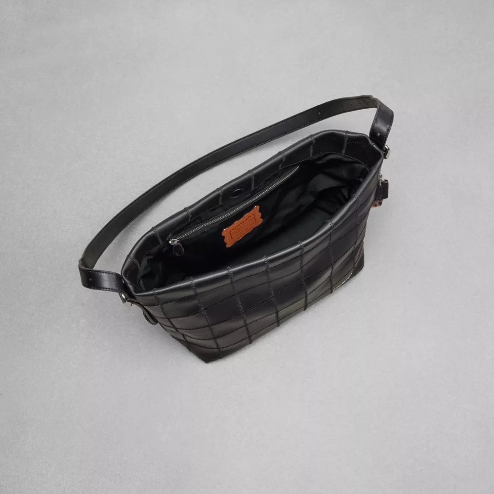 Coachtopia Alter Ego Hobo Bag Checkered Upcrafted Leather Black Leather - Picture 3 of 8